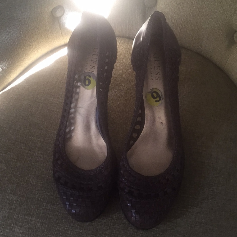 Brown basket weave heels by guess